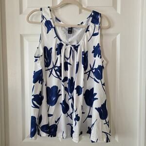 Shein "Emery Rose" Blue and White Tulip Pattern Tank Blouse Size 1XL